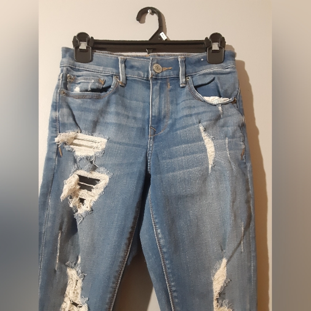 Express Performace Stretch Ankle Legging Mid Rise Jeans Distressed Size 2S/2C - Picture 2 of 8